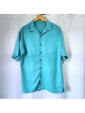 Caribbean Modal Blend Button Up Shirt Mens Large Blue Short Sleeve Casual Top